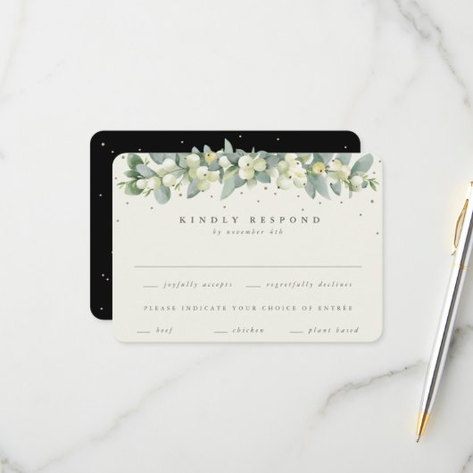 Cartons Réponse Black Snowberry+Eucalyptus Garland Mariage (Devant/Arrière en situation)