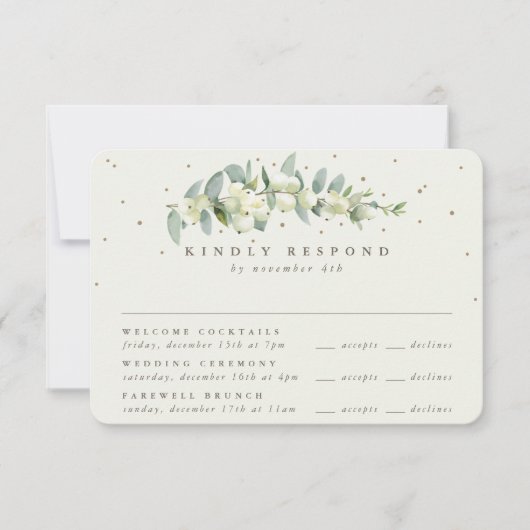 Cartons Réponse Black Snowberry+Eucalyptus Mariage Multi-événement (Devant)