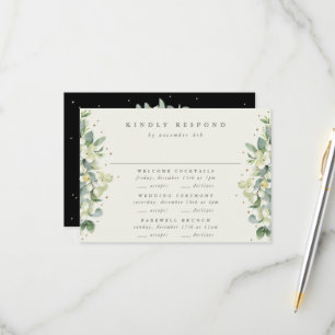 Cartons Réponse Black Snowberry+Eucalyptus Mariage Multi-événement