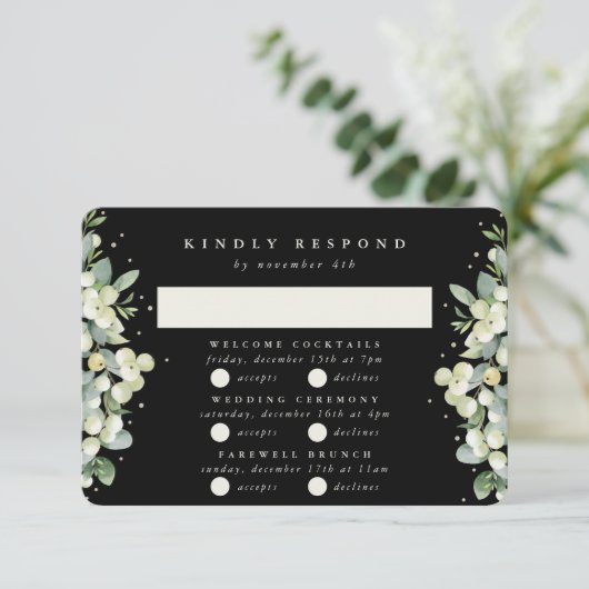 Cartons Réponse Black Snowberry+Eucalyptus Mariage Multi-événement (Debout devant)