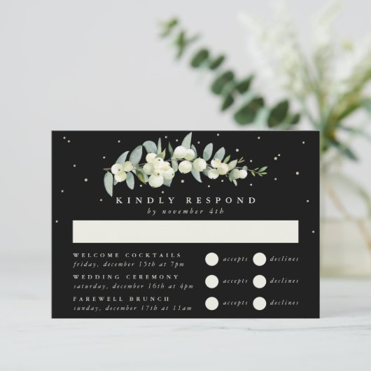 Cartons Réponse Black Snowberry+Eucalyptus Mariage Multi-événement (Debout devant)