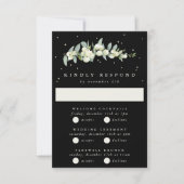 Cartons Réponse Black Snowberry+Eucalyptus Mariage Multi-événement (Devant)