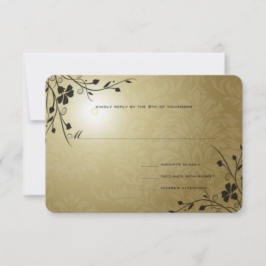 Cartons Réponse Black Swirls Gold Metallic Mariage damassé (Devant)