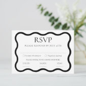 Cartons Réponse Black & White Elegant Moderne Minimal Wavy Frame (Debout devant)