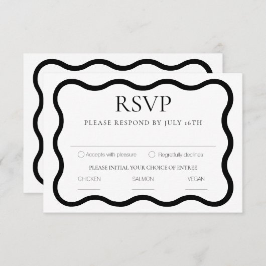 Cartons Réponse Black & White Elegant Moderne Minimal Wavy Frame (Devant / Derrière)