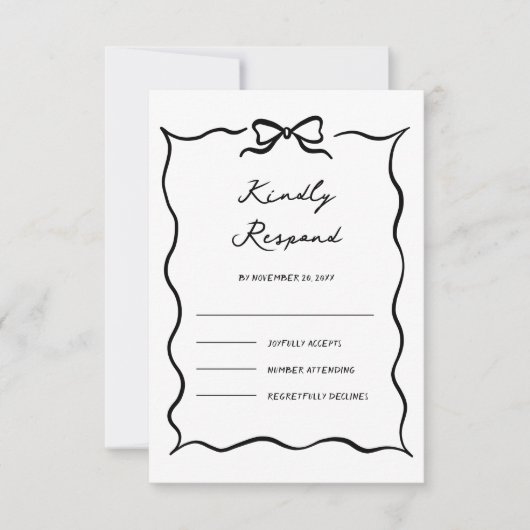 Cartons Réponse Black & White Hand Drawn Bow Wedding (Devant)