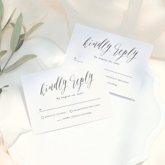 Cartons Réponse Black & White Simple Script Calligraphy Wedding