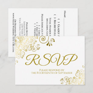 Cartons Réponse Blanc avec élégante dentelle d'or Mariage
