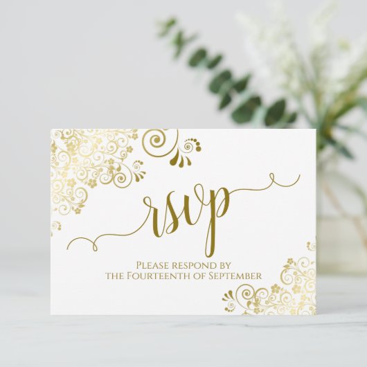 Cartons Réponse Blanc avec or dentelle Élégant Mariage de calligra (Debout devant)