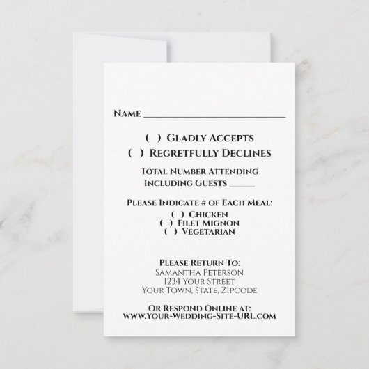 Cartons Réponse Blanc avec or dentelle Élégant Mariage de calligra (Dos)