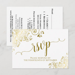 Cartons Réponse Blanc avec or dentelle Élégant Mariage de calligra