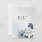 Cartons Réponse blanc & bleu floral verdure mariage (Dos)
