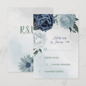 Cartons Réponse blanc & bleu floral verdure mariage (Devant / Derrière)