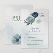 Cartons Réponse blanc & bleu mariage fleuri (Devant / Derrière)