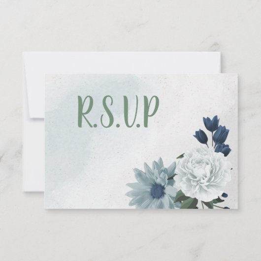 Cartons Réponse blanc & bleu vert fleuri choix de repas mariage (Dos)