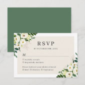 Cartons Réponse Blanc ivoire vert Floral Mariage élégant (Devant / Derrière)