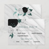 Cartons Réponse blanc noir & turquoise fleurs marbre choix de repa (Devant / Derrière)