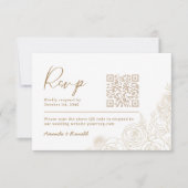 Cartons Réponse Blanc Or Élégante Fleurie Mariage (Devant)