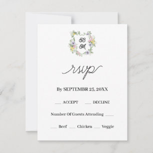 Cartons Réponse Blason de monogramme floral formel de mariage