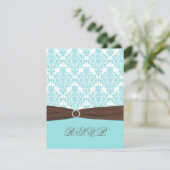 Cartons Réponse Bleu aqua, damas blanc avec ruban marron FAUX (Debout devant)