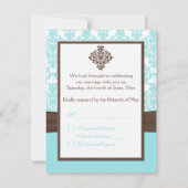 Cartons Réponse Bleu aqua, damas blanc avec ruban marron FAUX (Dos)