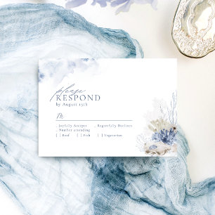 Cartons Réponse Bleu aquarelle corail & coquillages plage mariage