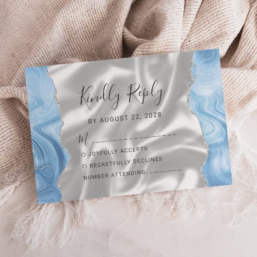 Cartons Réponse Bleu Bébé Argent Agate Soie Mariage