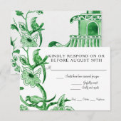 Cartons Réponse Bleu Chinoiserie Fleur d'Asie Aquarelle (Devant / Derrière)