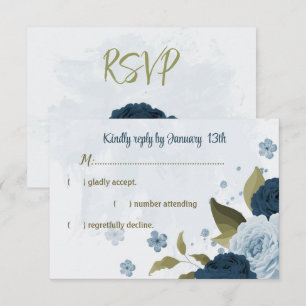 Cartons Réponse bleu clair bleu marine bleu fleurs mariage botaniq