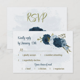 Cartons Réponse bleu clair bleu marine bleu fleurs mariage botaniq