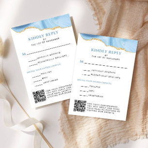 Cartons Réponse Bleu clair et or Agate Bat mitzvah vertical