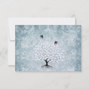 Cartons Réponse Bleu Damas Feuille de coeur Arbre Vintage Oiseau R