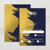 Cartons Réponse Bleu de Faux Gold & Bleu de marine avec Monogramme (Devant / Derrière)