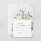 Cartons Réponse Bleu doux Vert Succulent Mariage botanique fleuri (Devant)