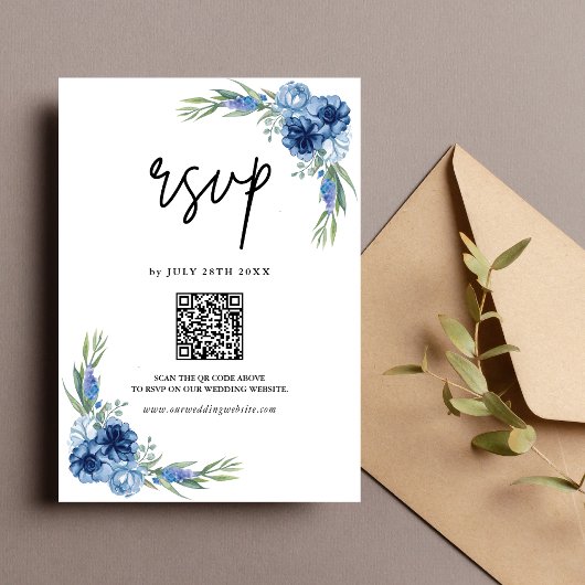 Cartons Réponse Bleu Dusty joli Mariage de code QR Floral