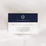 Cartons Réponse Bleu et blanc de minuit classique | Bar Mitzvah<br><div class="desc">Ces cartes de réponse Barre Mitzvah ou Rsvp Bat mitzvah simples et modernes sont dotées d'une bordure bleu foncé,  d'un texte assorti élégant et d'une étoile argentée de David.</div>