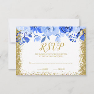 Cartons Réponse Bleu Floral Faux Gold Parties scintillant Quincean