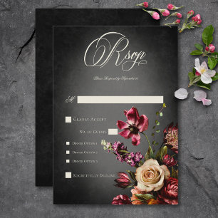 Cartons Réponse Bleu foncé élégant Automne Floral Mariage Dîner