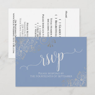 Cartons Réponse Bleu & Frills argent Élégant Mariage de calligraph