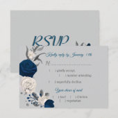 Cartons Réponse bleu marine et fleurs blanches choix de repas bota (Devant / Derrière)