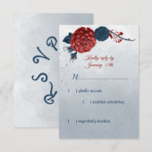 Cartons Réponse bleu marine et fleurs rouges (Devant / Derrière)