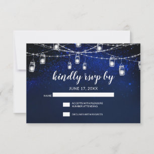 Cartons Réponse Bleu Nuit Argent Mason Jar String Mariage