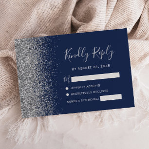 Cartons Réponse Bleu Nuit Moderne Argent Faux Bord Pailleté