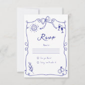 Cartons Réponse Bleu Quirky Whimsical Quirky Main dessinée Mariage (Devant)