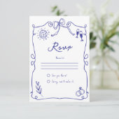 Cartons Réponse Bleu Quirky Whimsical Quirky Main dessinée Mariage (Debout devant)