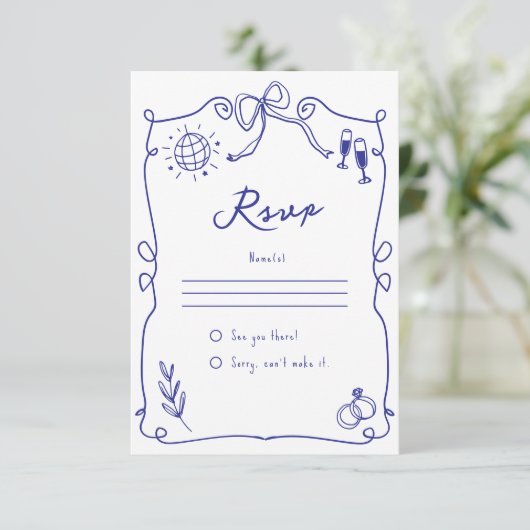 Cartons Réponse Bleu Quirky Whimsical Quirky Main dessinée Mariage (Debout devant)