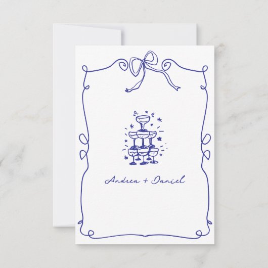 Cartons Réponse Bleu Quirky Whimsical Quirky Main dessinée Mariage (Dos)