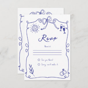 Cartons Réponse Bleu Quirky Whimsical Quirky Main dessinée Mariage