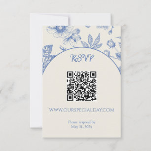 Cartons Réponse Bleu Riche Toile Florale Français Code QR Floral
