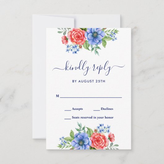 Cartons Réponse Bleu rouge Floral Mariage (Devant)